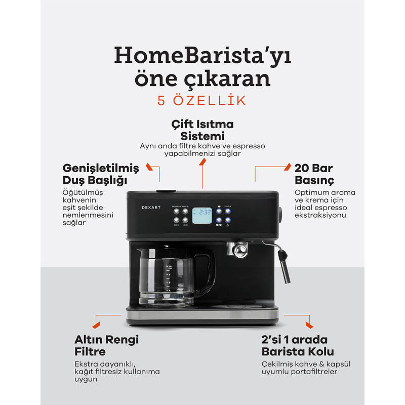 Dexart Home Barista 3-in-1 Filtre Kahve & Espresso Makinesi - 3