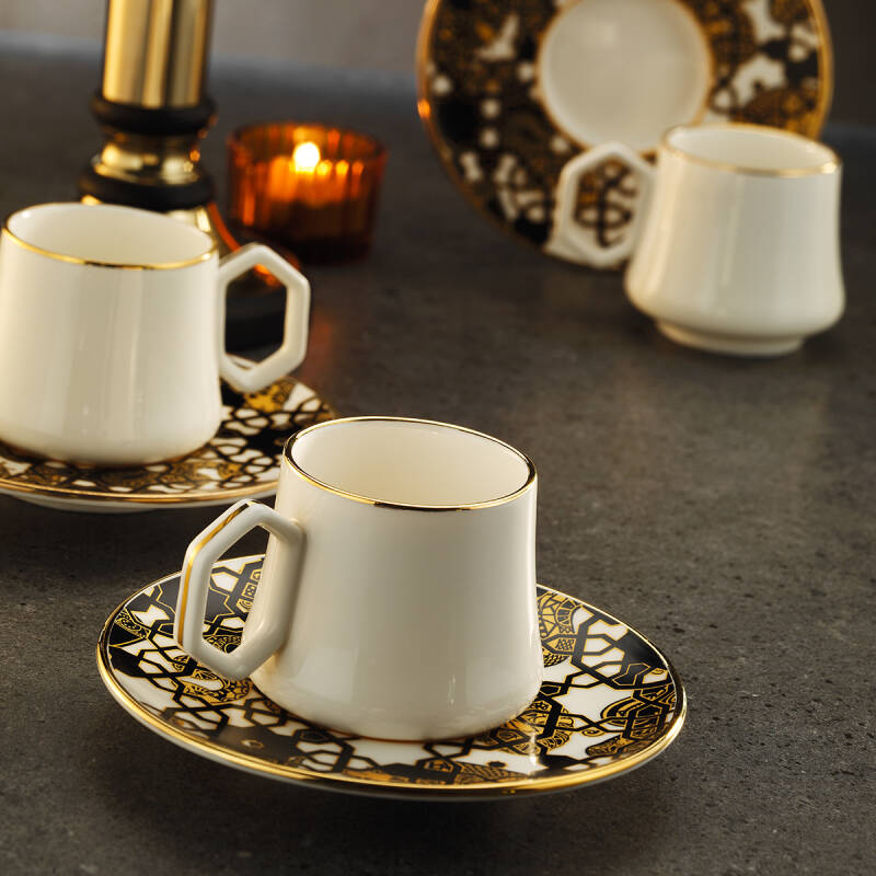 Sandro Moreno 1453 Burçlar Geometrik Gold 12 Parça 6 Kişilik Kahve Fincan Takımı 90 ml - 1